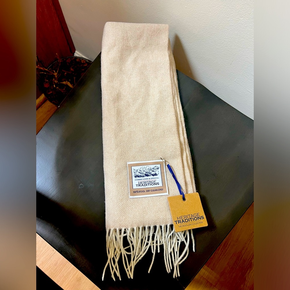 Heritage Traditions 100% Wool Scarf. Color heritage camel.